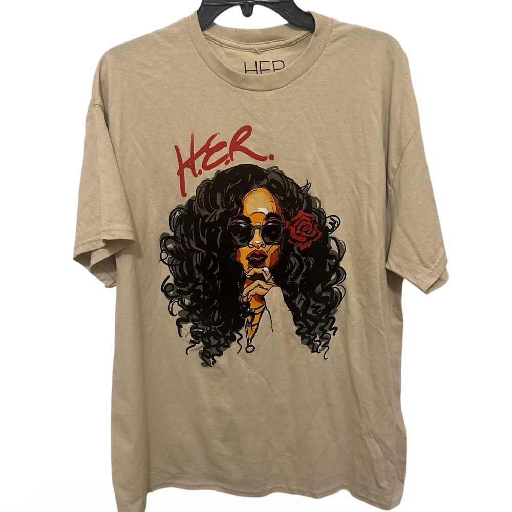 Tan Graphic T-Shirt with H.E.R. Design New with Tags size XL